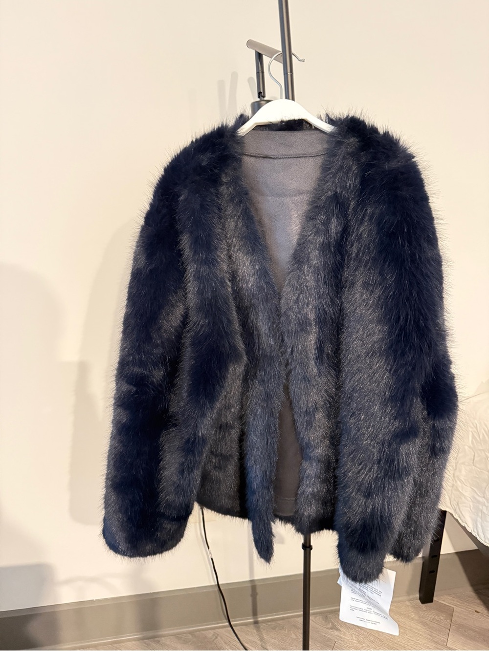 Others Follow Navy Faux Fur Teddy Jacket